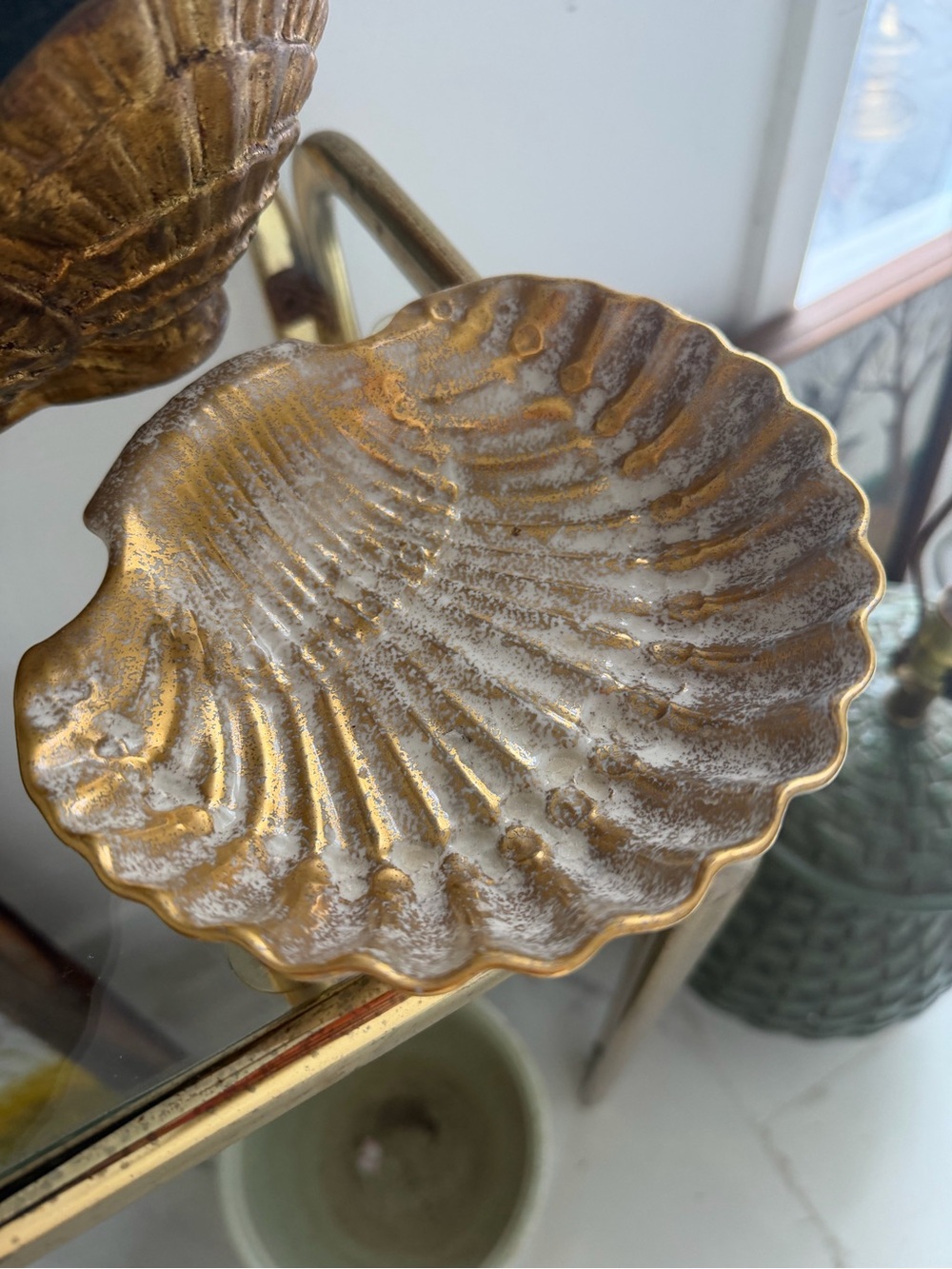 Gold Shell Trinket Dish - Scalloped Decorative Plate